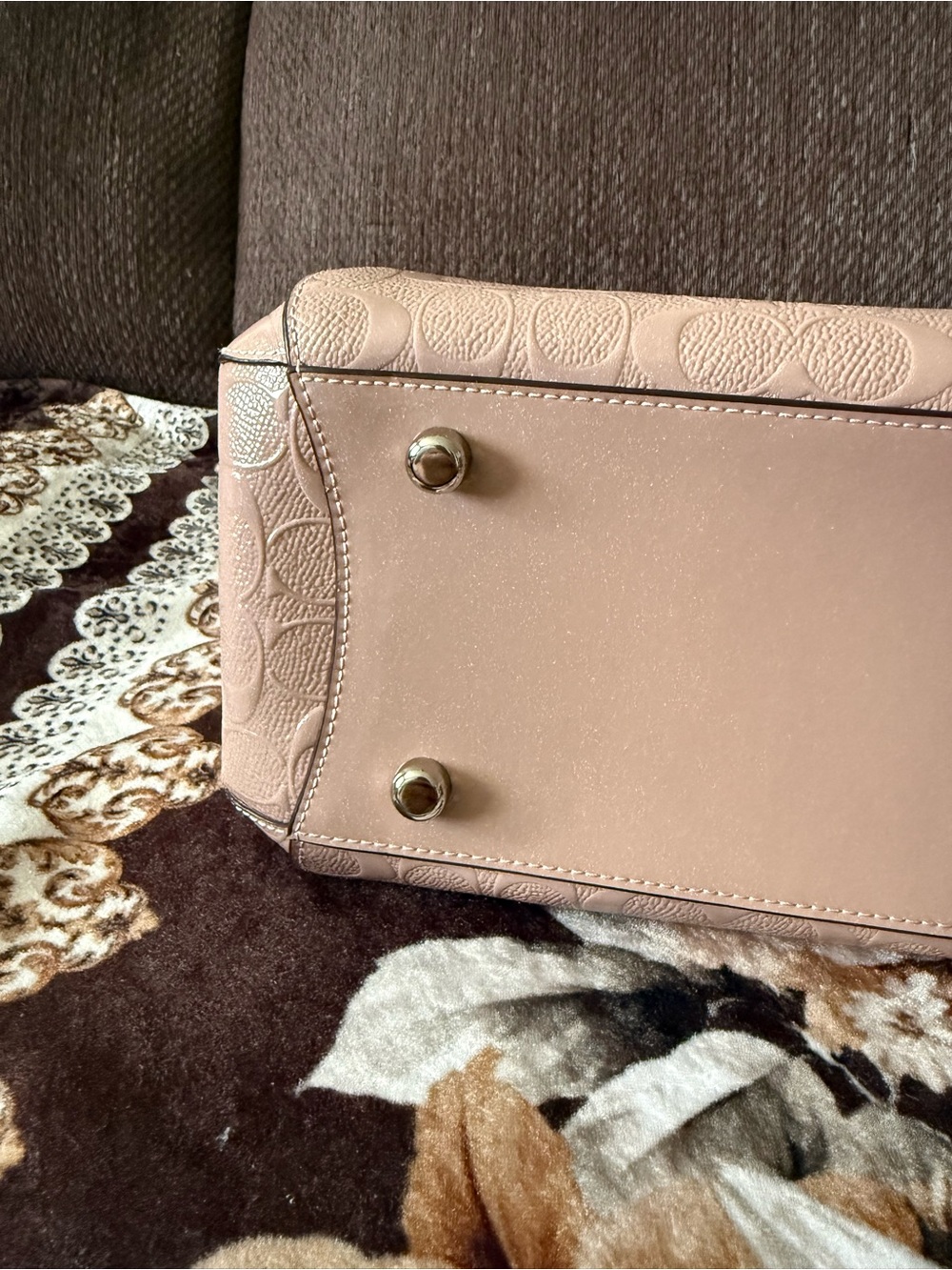 COACH Signature Logo Patent Leather Silver-Tone Margot Blush Pink Carryall Bag - Picture 12 of 15